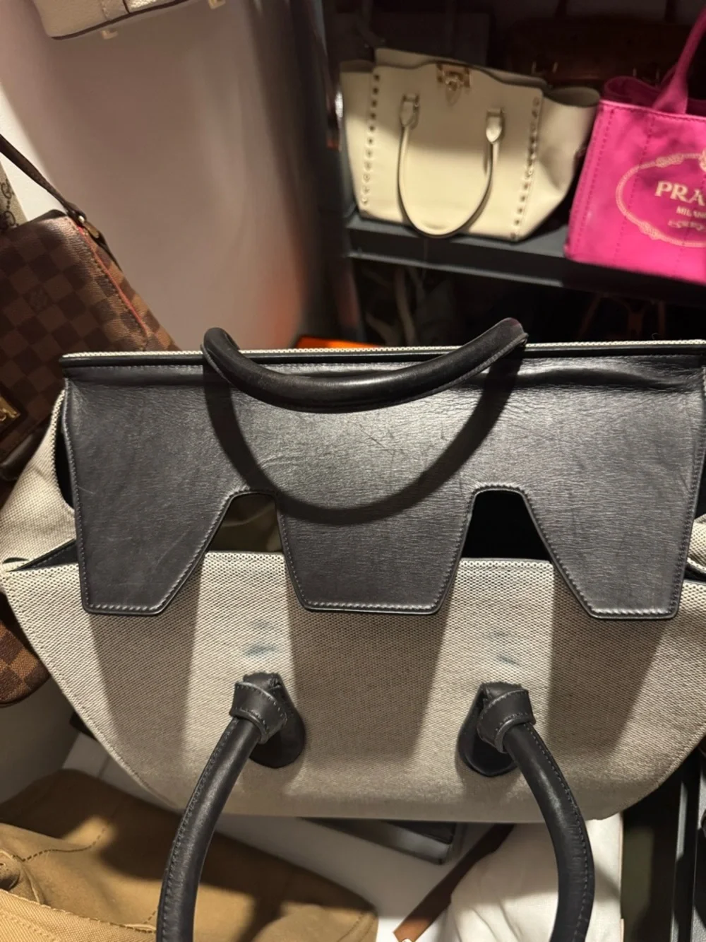 Celine Black/Cream Canvas and Leather Tie Tote - Picture 9 of 13